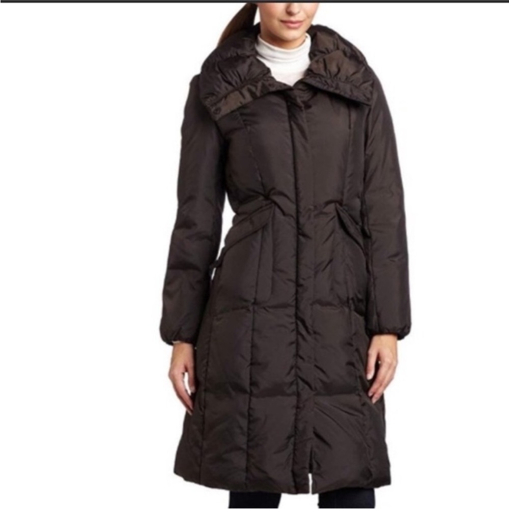 Cole Haan women’s black puffer high collar down winter long coat jacket sz Small
